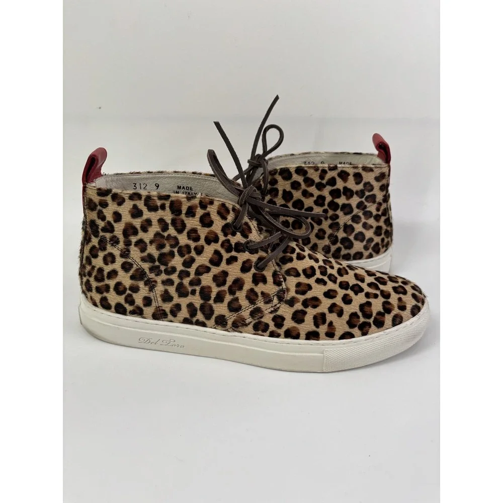 Del Toro Chukka Sneaker Shoes Mens Size 9 Brown Leather Leopard Print Made Italy
